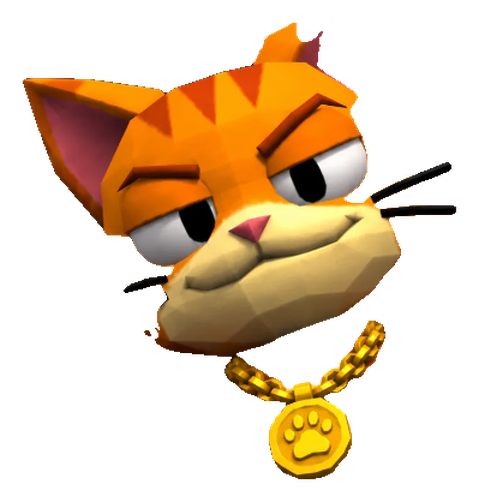 Rich Cat, a smug low-poly orange tabby wearing a gold chain with a paw medallion